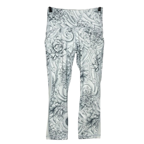 Lululemon Train Times Crop 21" White Floral Womens 4 Cropped Leggings Running - Picture 1 of 9